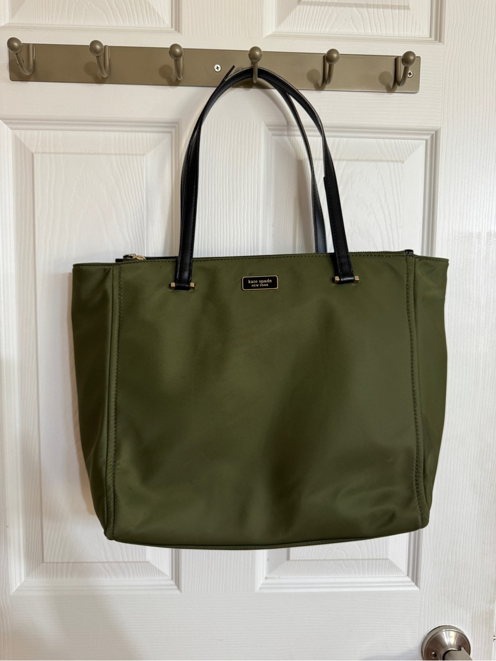 KATE SPADE Olive Green Nylon Tote Double Zip Handbag